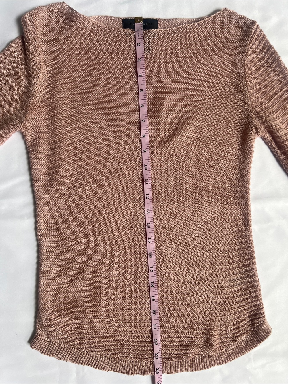 Tahari Dusty Rose Sz XS Lightweight 100% Linen Sweater Minimalist Quiet Lux - Picture 4 of 11